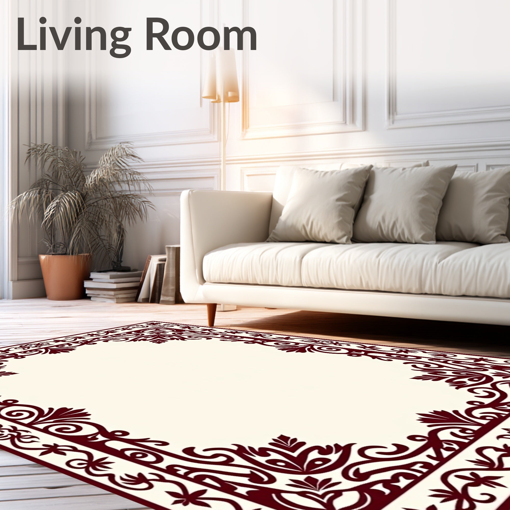 Crimson Floral Border Frame Rug