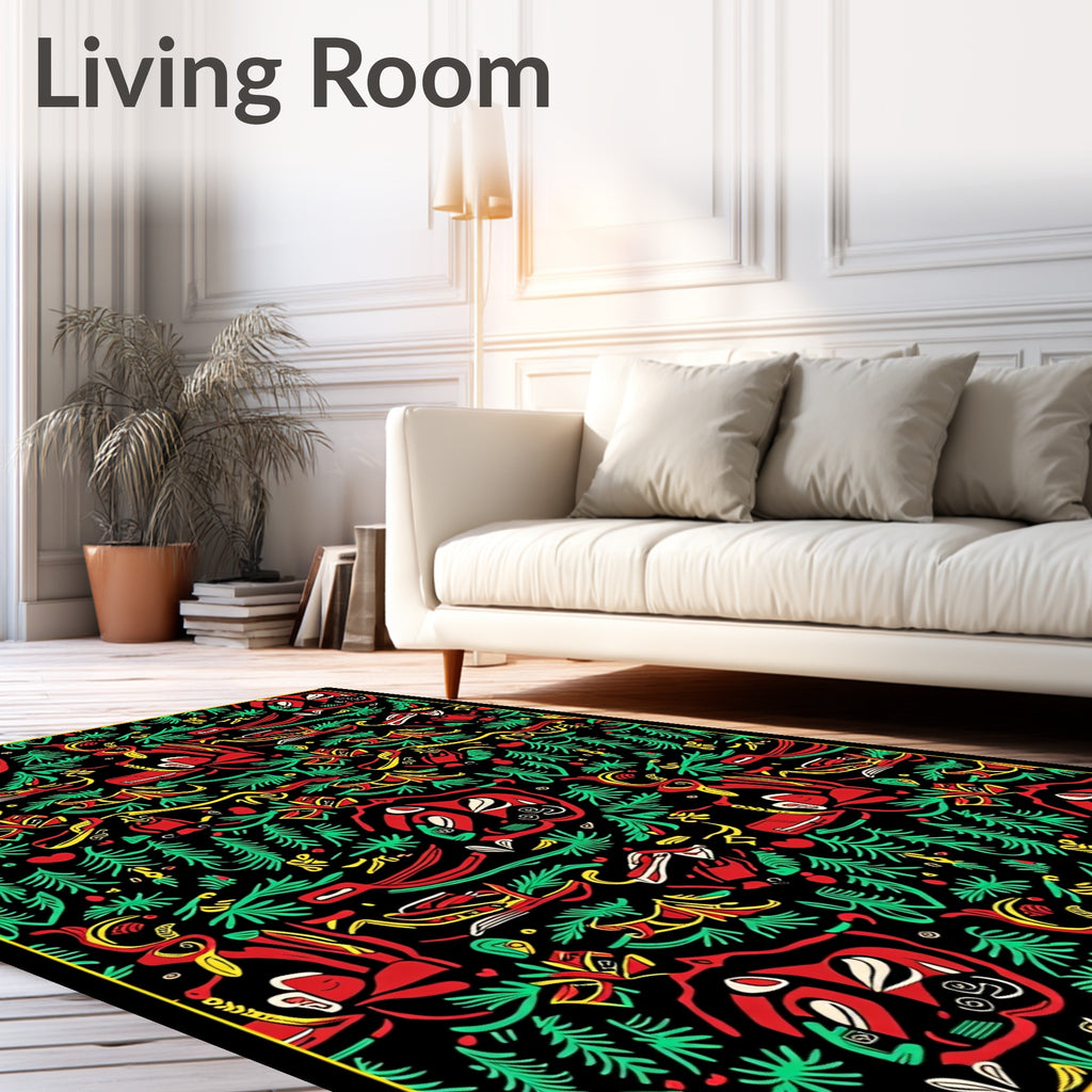 Red Green Yellow Figures Abstract Rug