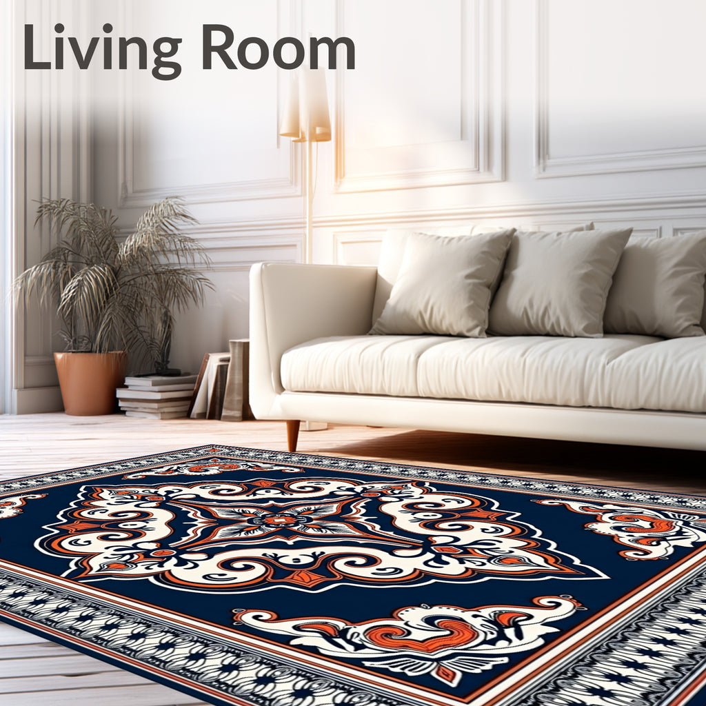 Deep Blue Ornamental Medallion Rug