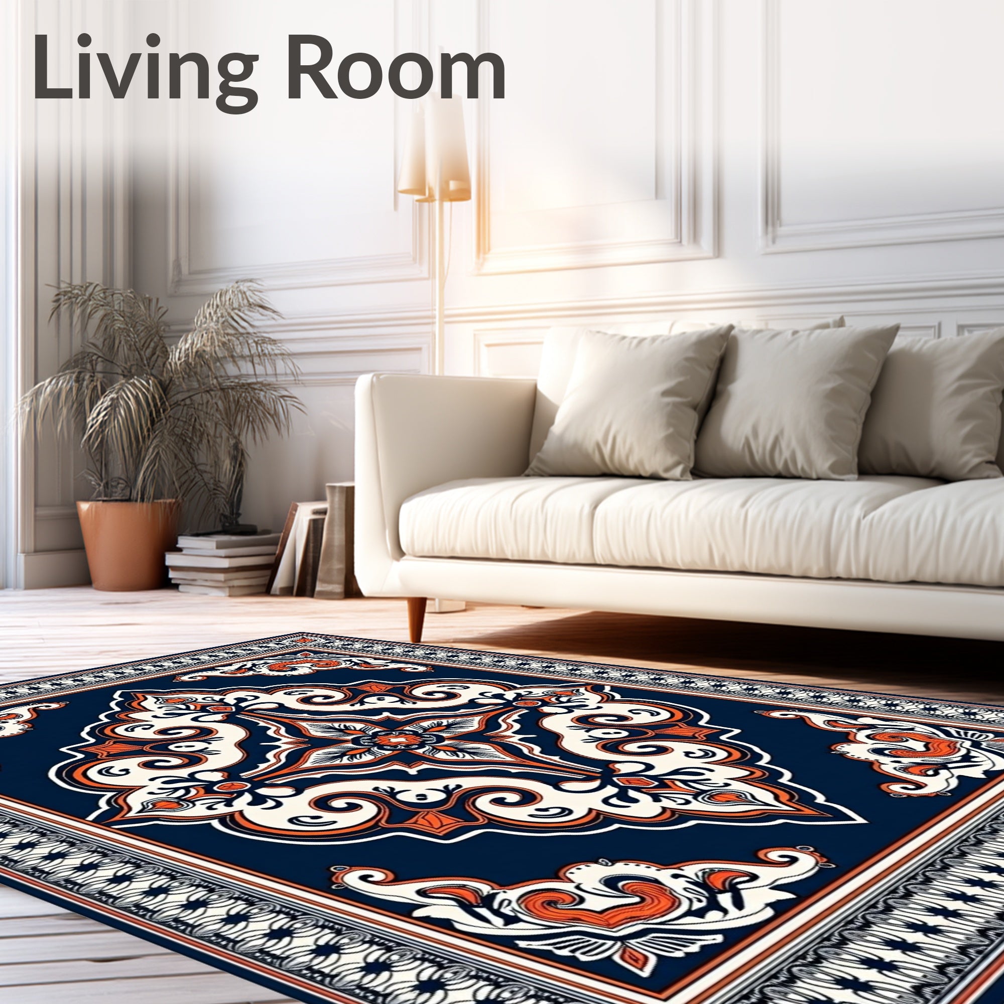 Deep Blue Ornamental Medallion Rug