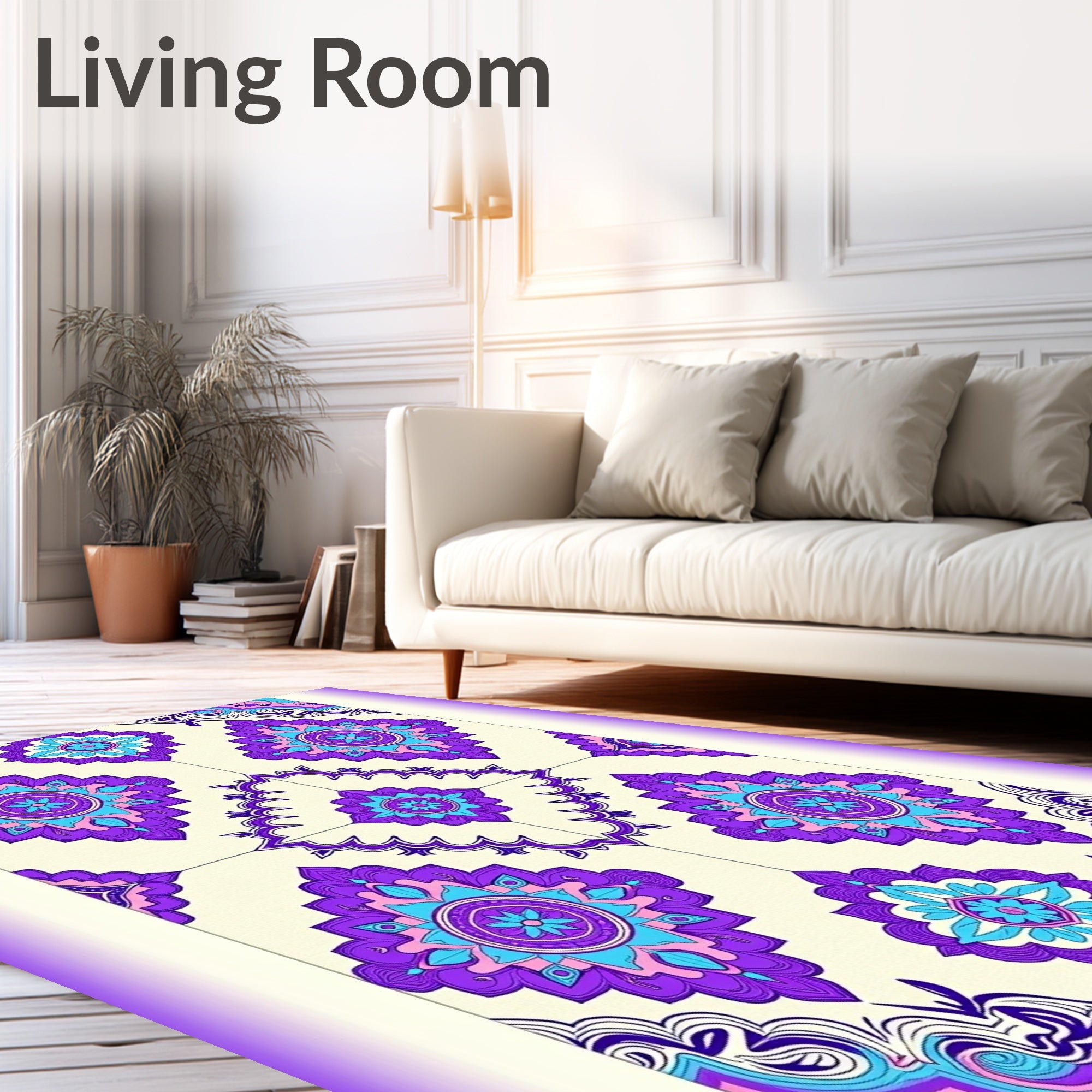 Vibrant Purple Blue Floral Medallion Rug
