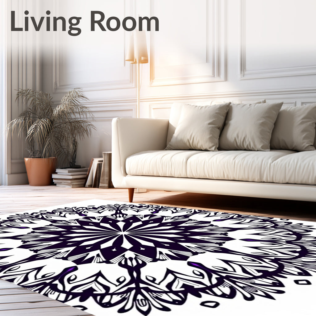 Dark Purple Black Radial Blossom Rug