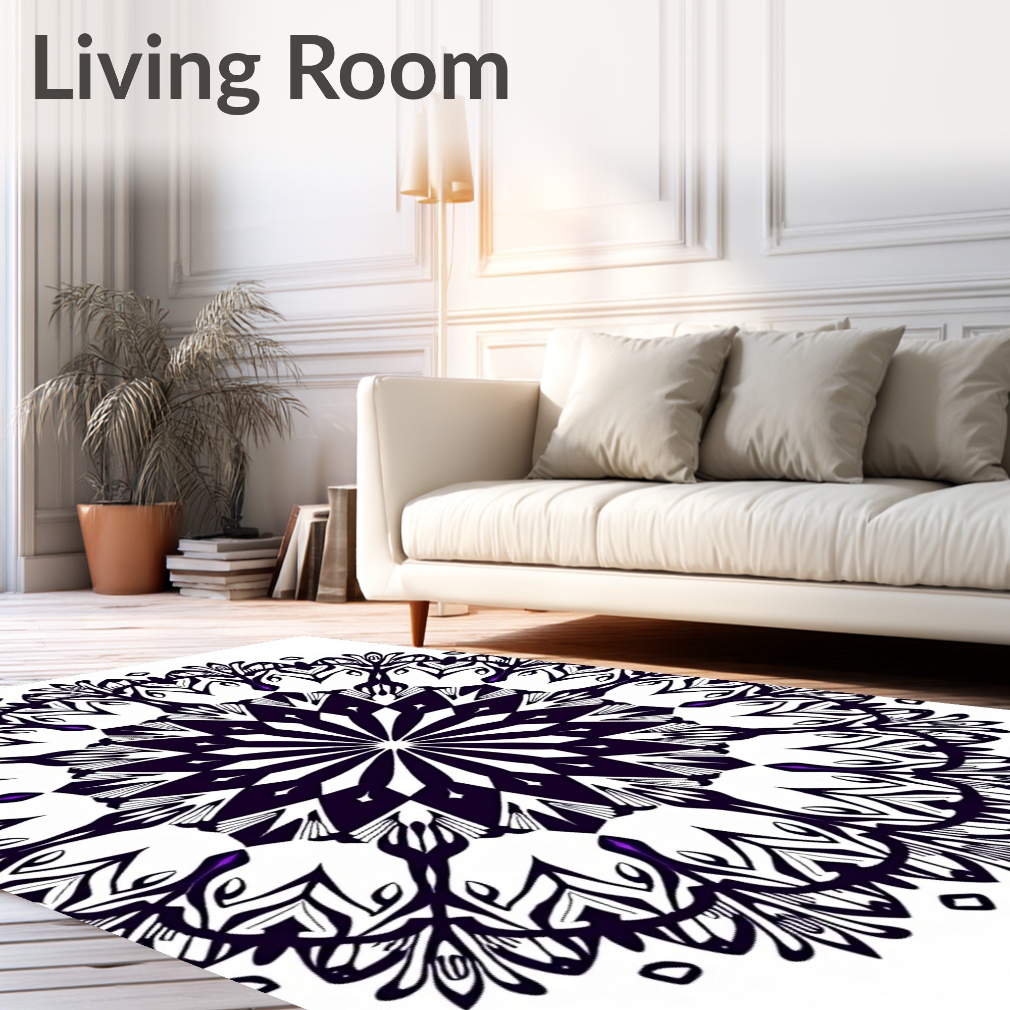Dark Purple Black Radial Blossom Rug
