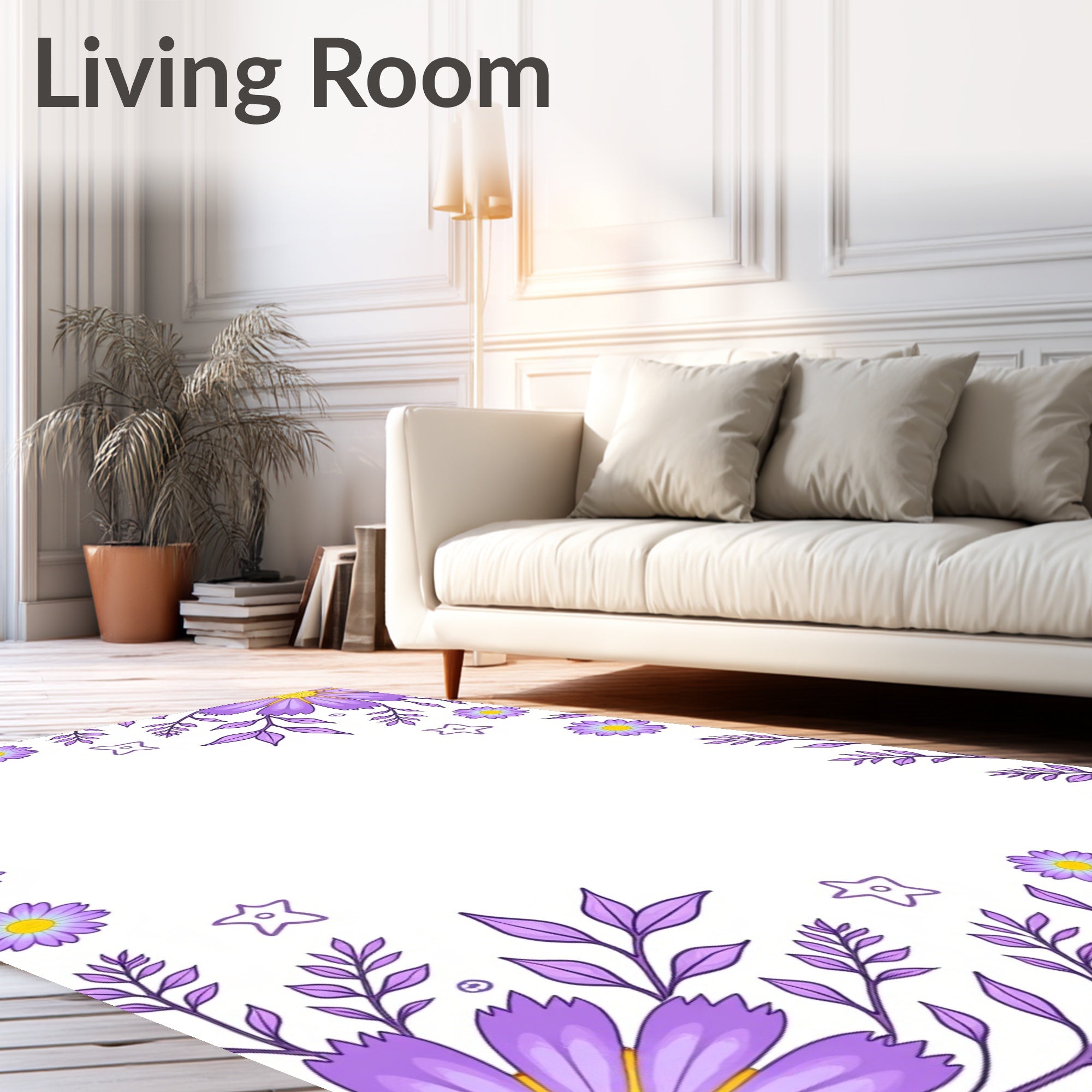 Purple Floral Border with Yellow Accents Rug