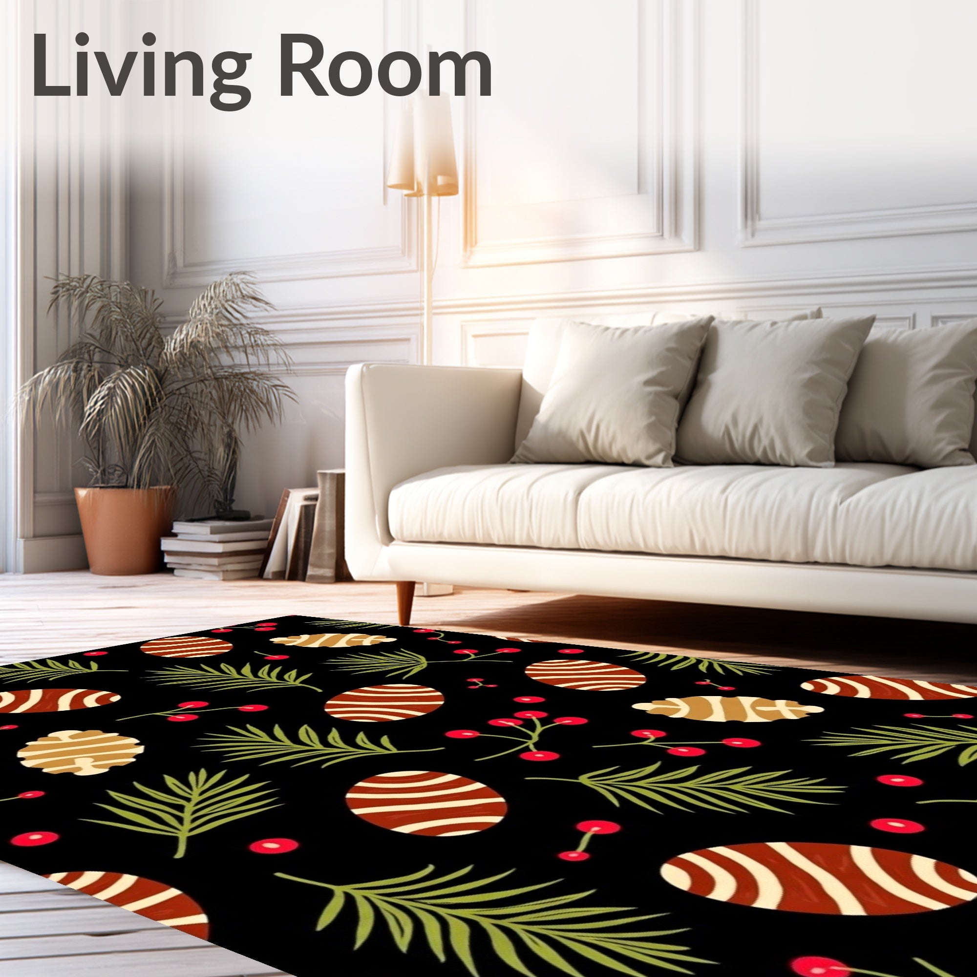 Festive Brown Stripe Egg Berry Garland Rug