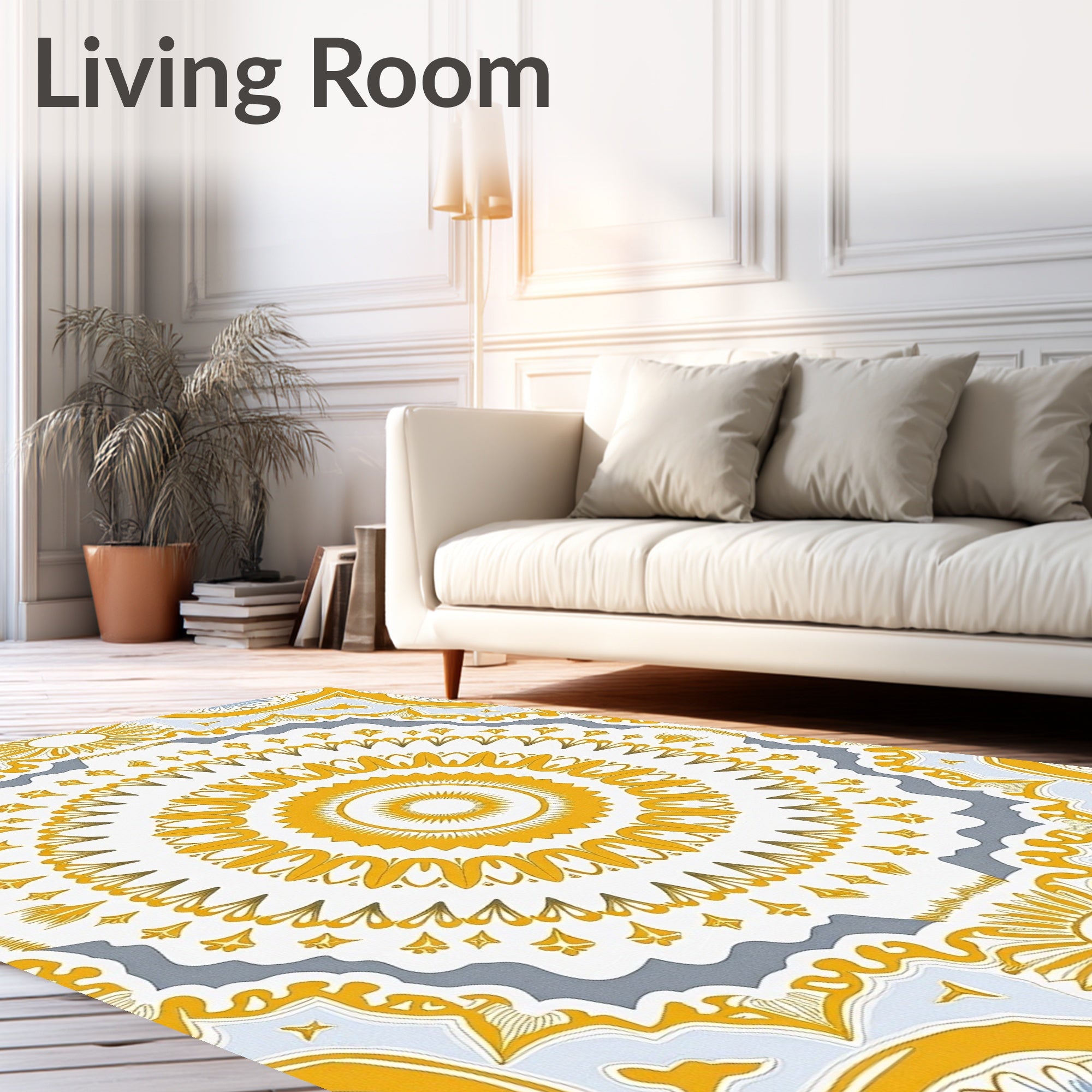 Golden Yellow Circular Medallion Rug