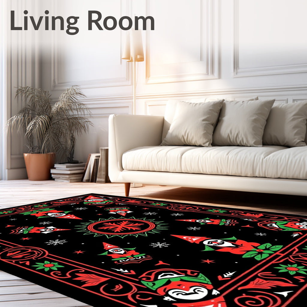 Whimsical Red Green Gnome Snowflake Rug