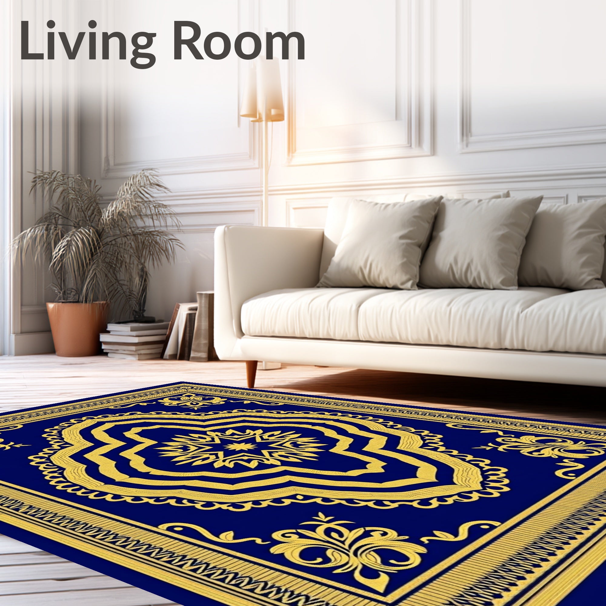 Royal Blue Golden Majestic Medallion Rug