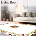 Rich Red Green Golden Floral Frame Rug