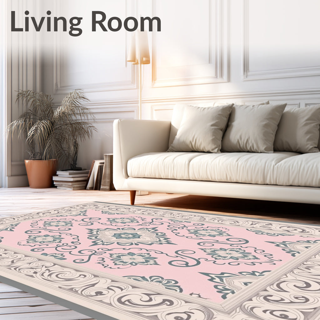 Pale Pink Floral Cameo Border Rug