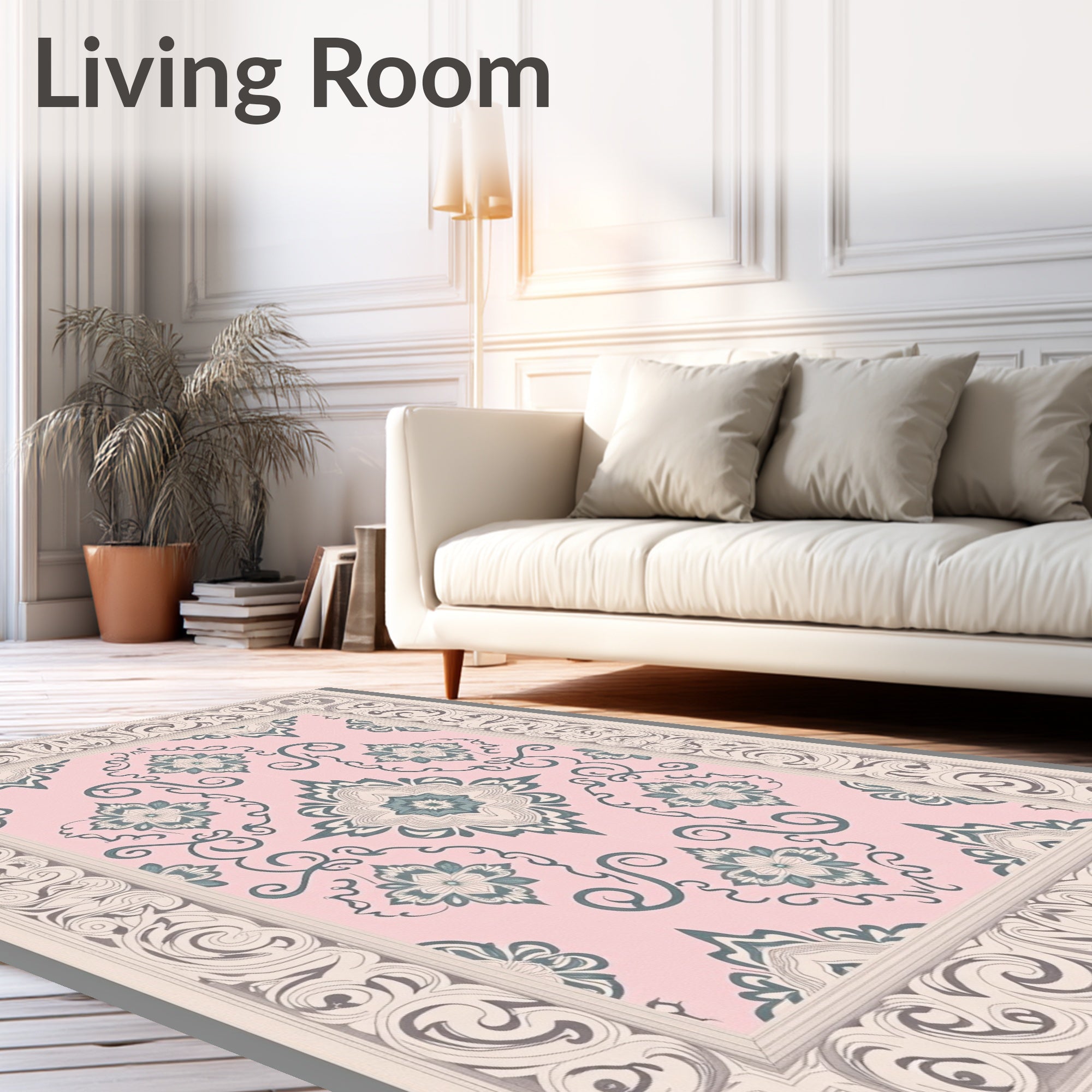 Pale Pink Floral Cameo Border Rug