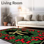 Golden Bow Red Berry Evergreen Wreath Rug
