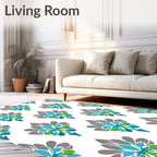 Turquoise Grey Green Floral Damask Rug