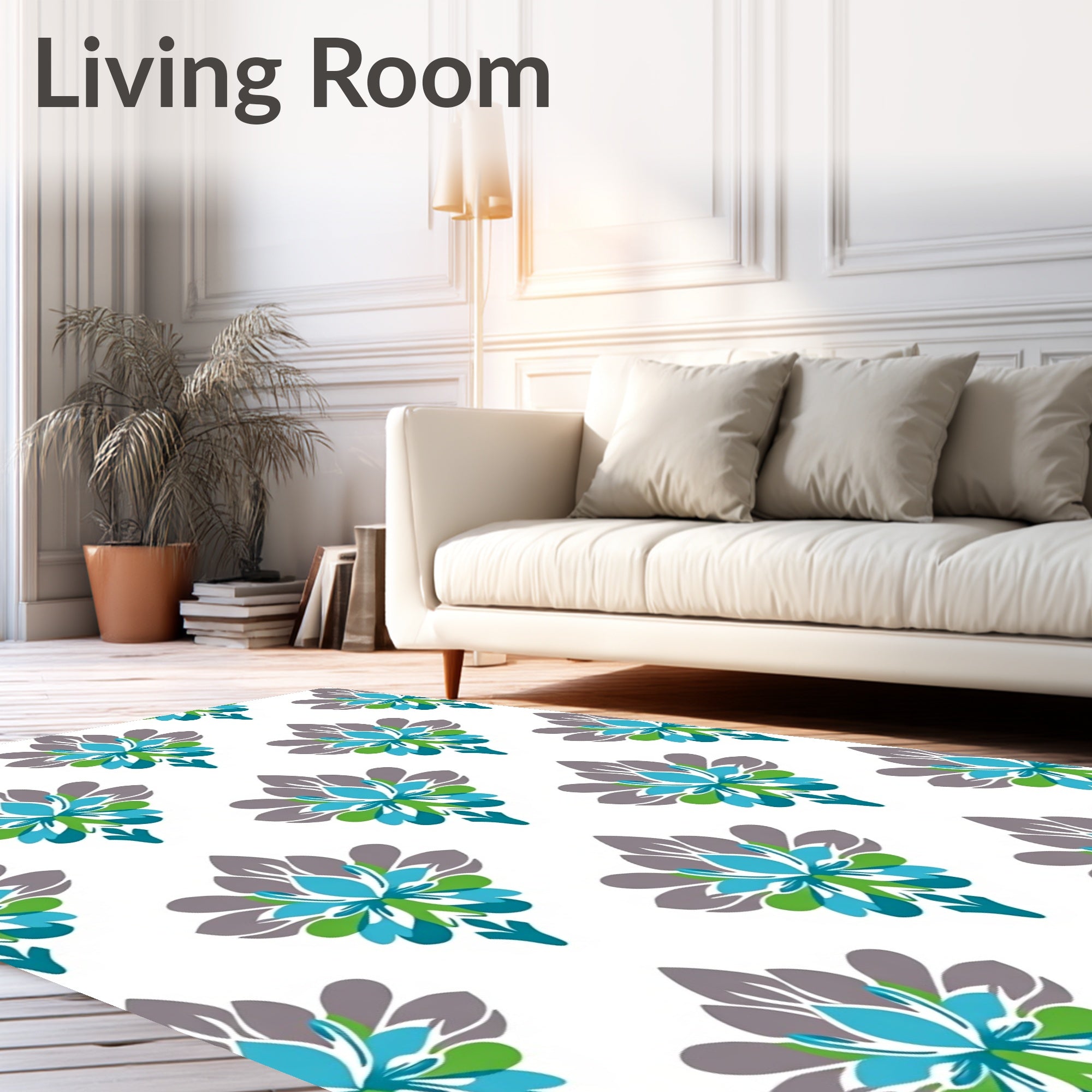 Turquoise Grey Green Floral Damask Rug