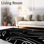 Whimsical White Brushstroke Flowing Lines Rug