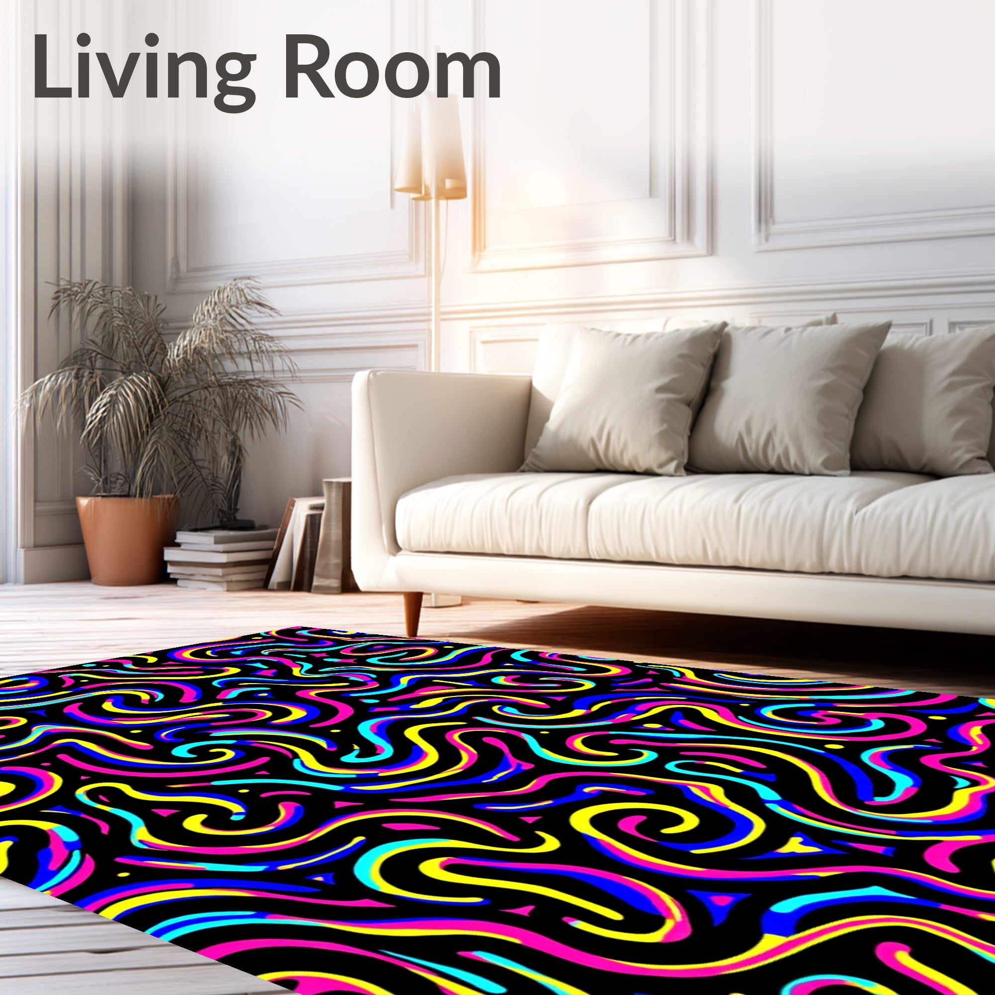 Bold Neon Swirls Abstract Rug