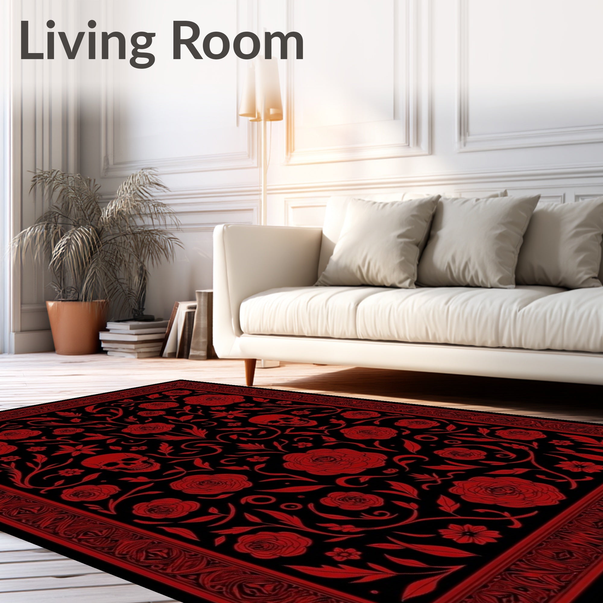 Crimson Skull Rose Gothic Garden Rug