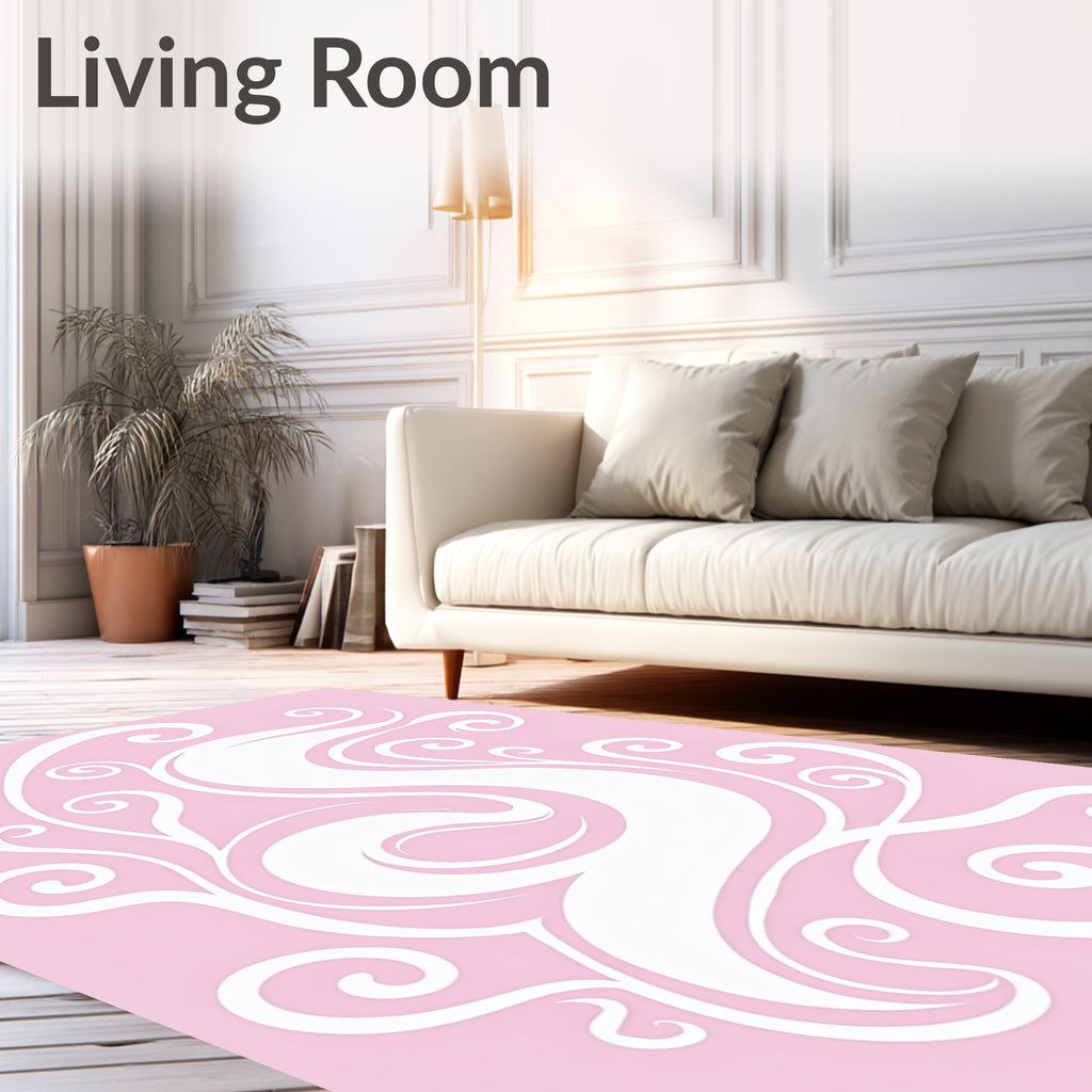 Whimsical White Swirls on Pink Rug