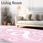 Whimsical White Swirls on Pink Rug