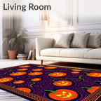 Spooky Orange Jack O Lantern Swirls Rug