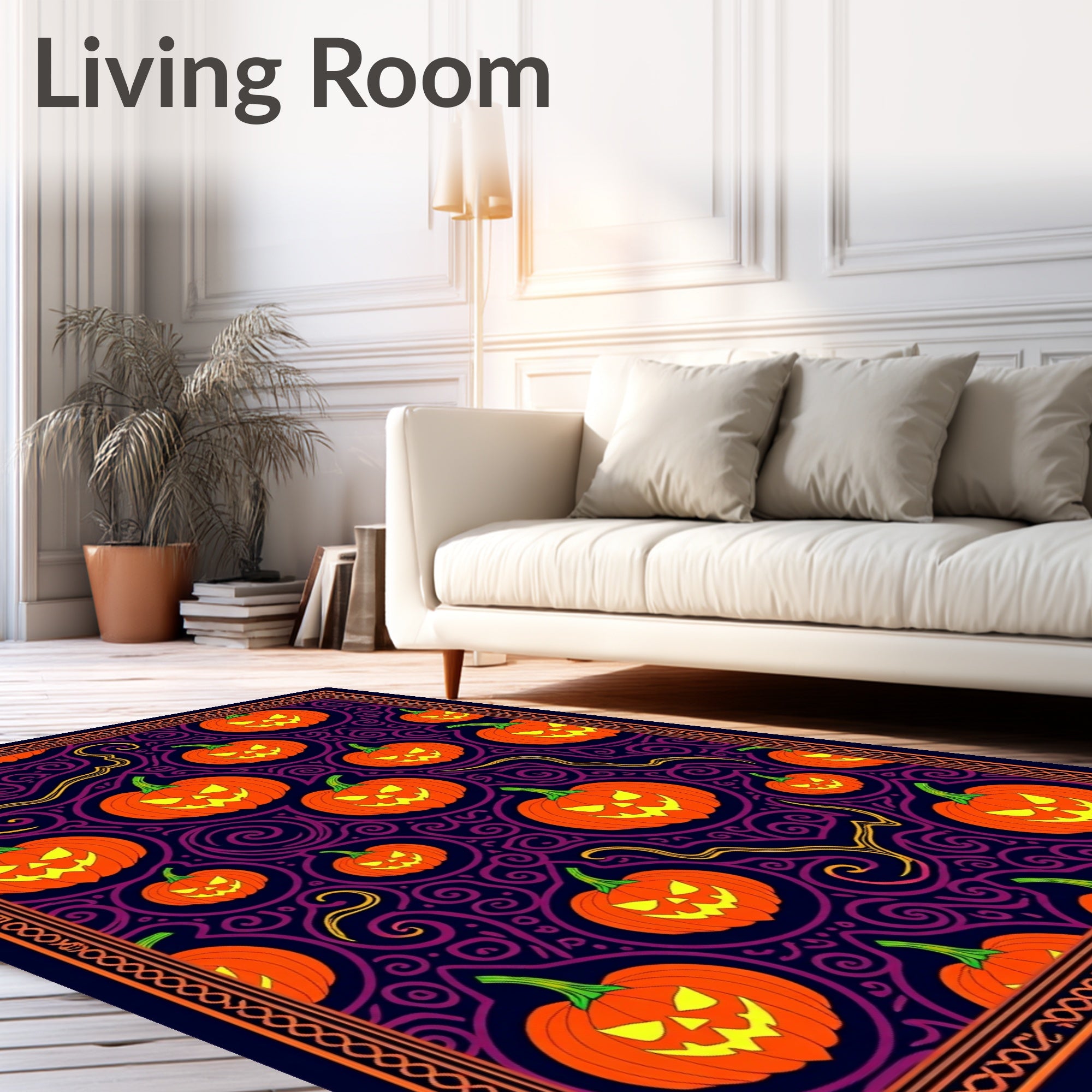 Spooky Orange Jack O Lantern Swirls Rug