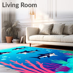 Blue Water Deep Sea Sharks Coral Rug