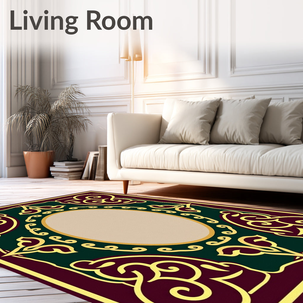 Rich Burgundy Golden Swirl Oval Rug