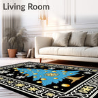 Festive Blue Christmas Tree Black Rug