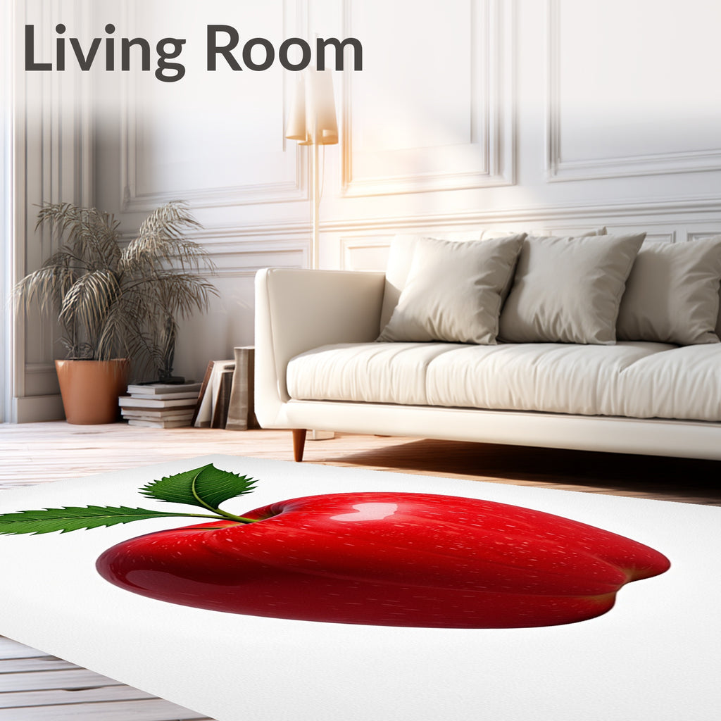 Vibrant Red Apple With Green Leaves Rug