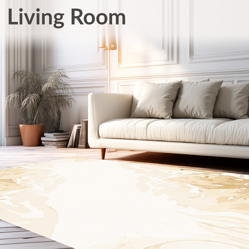 Elegant Cream and Gold Abstract Florals Rug