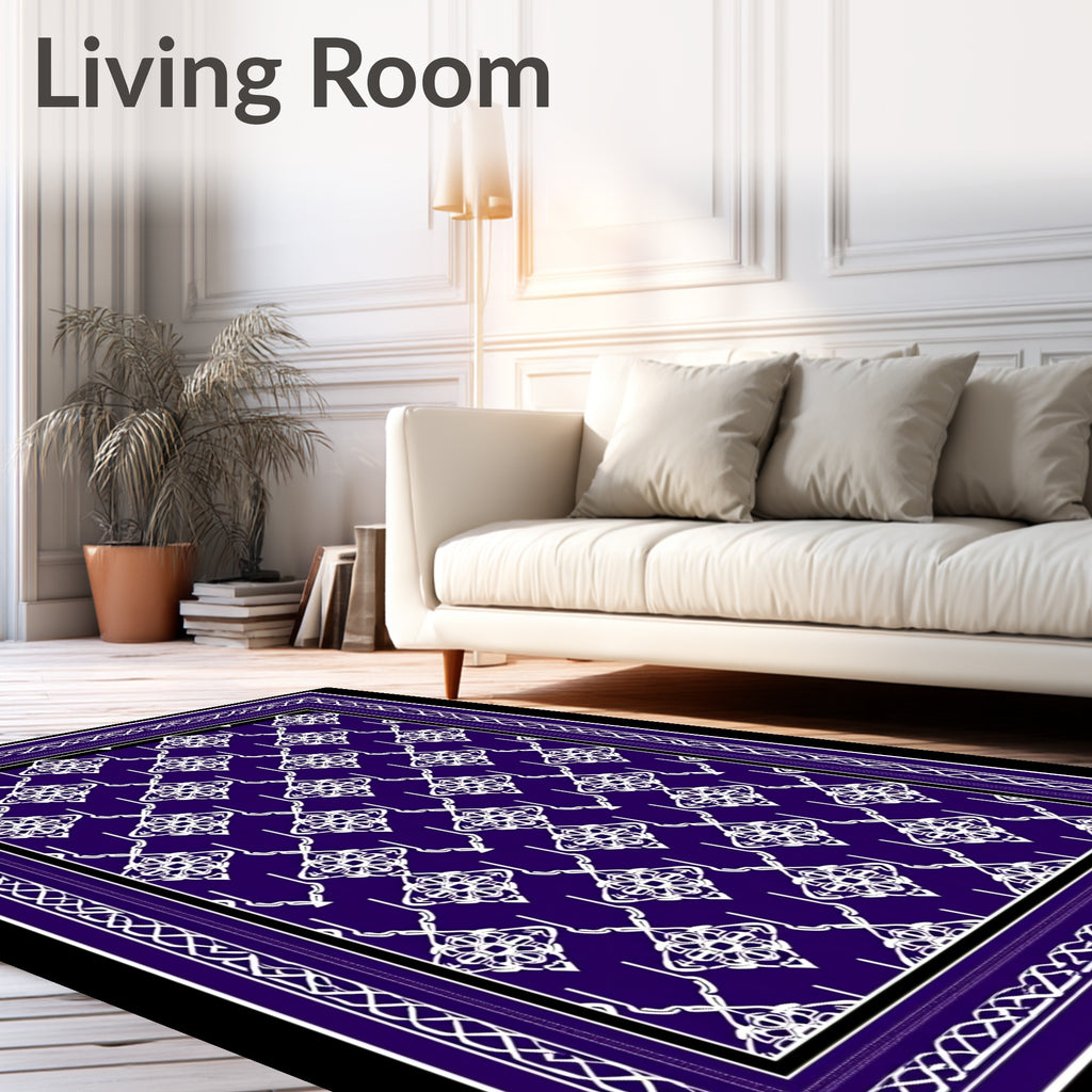 Deep Purple White Intricate Diamond Border Rug