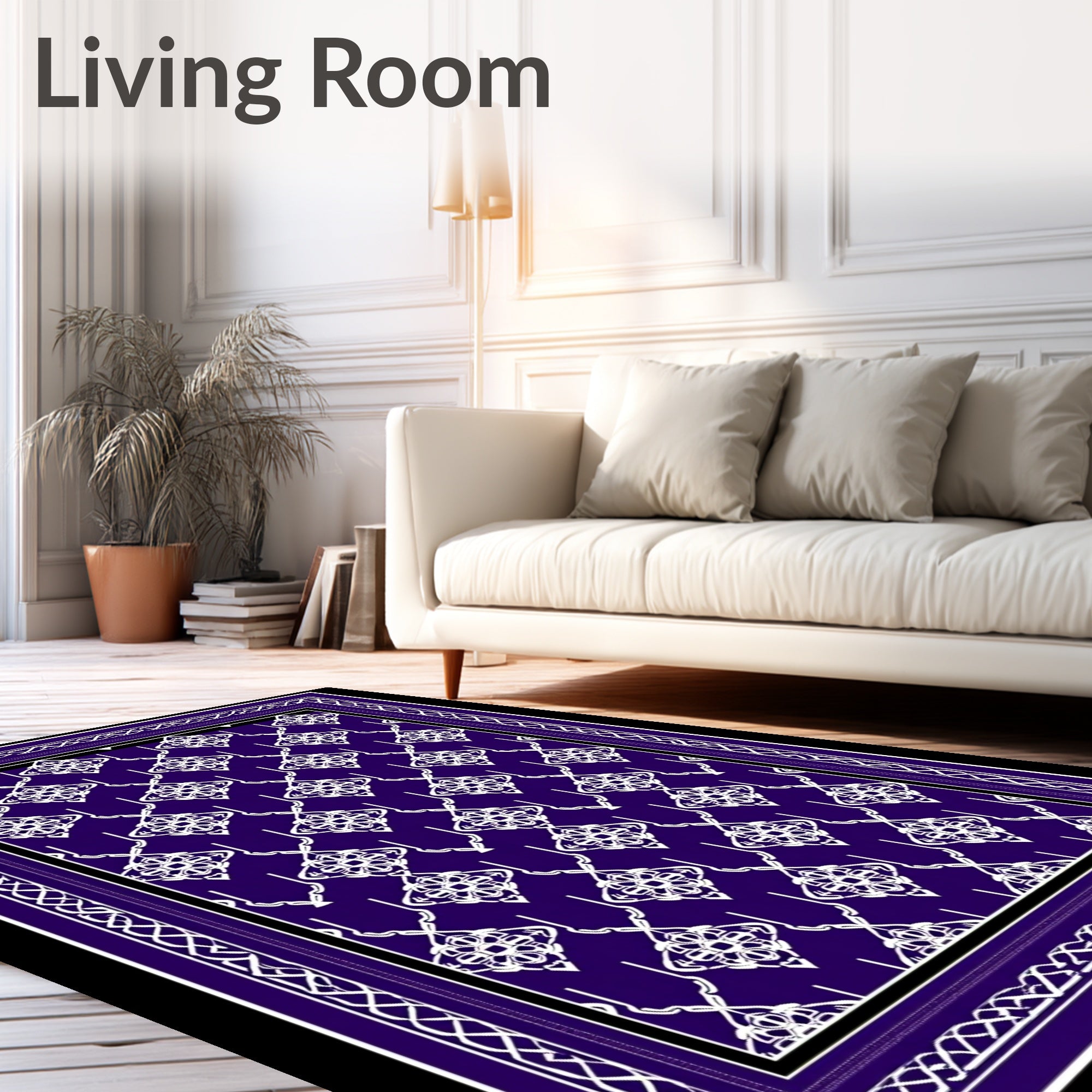 Deep Purple White Intricate Diamond Border Rug