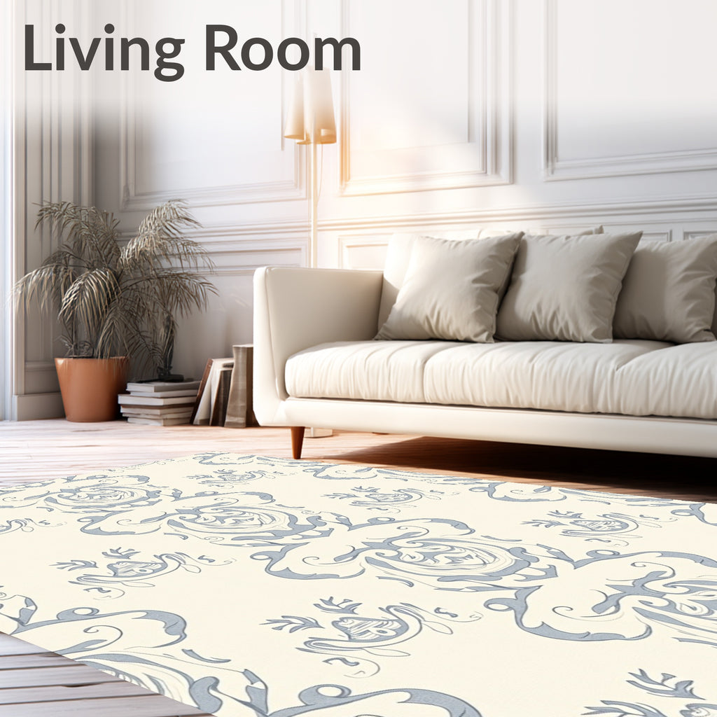 Light Blue Damask Scroll Ornament Rug