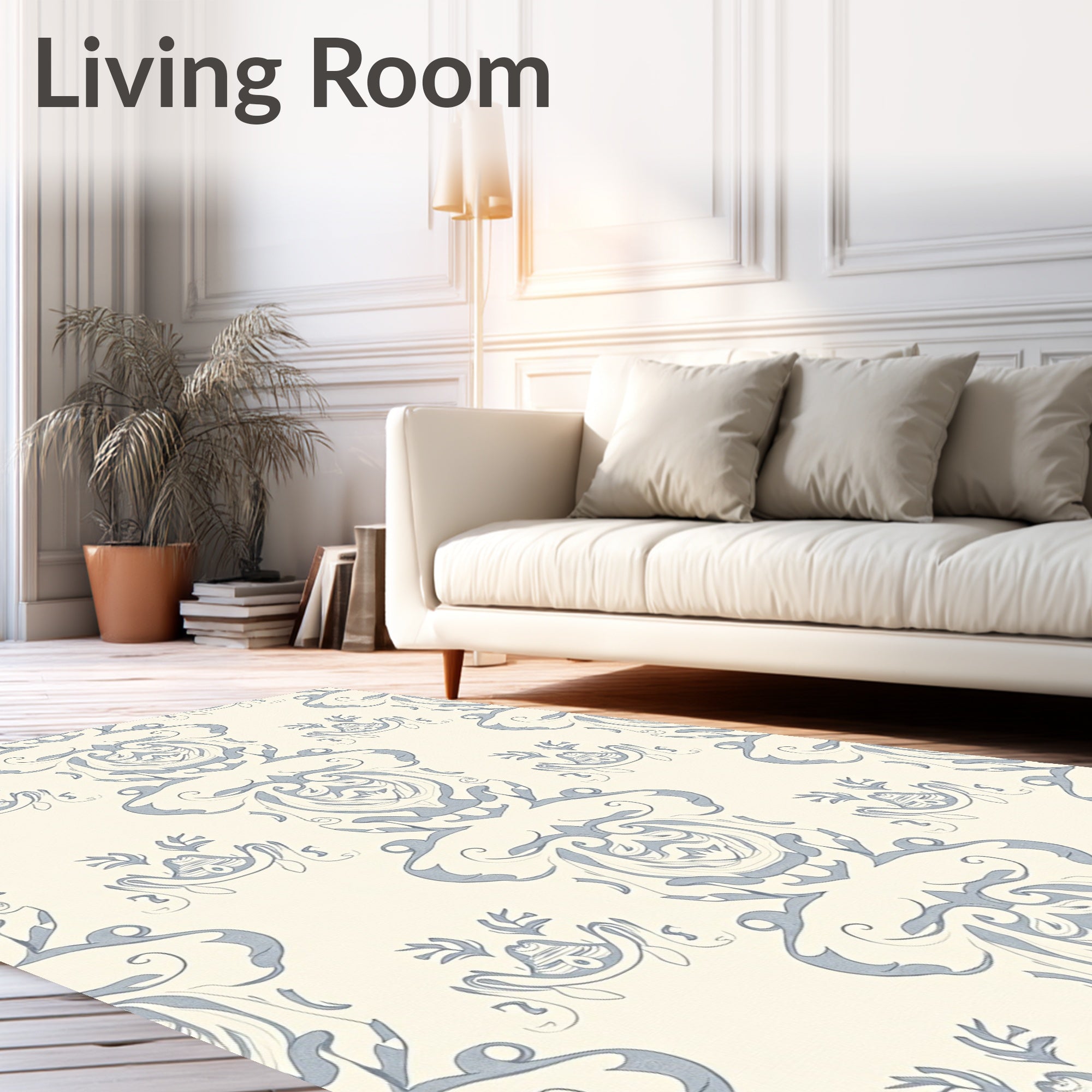 Light Blue Damask Scroll Ornament Rug