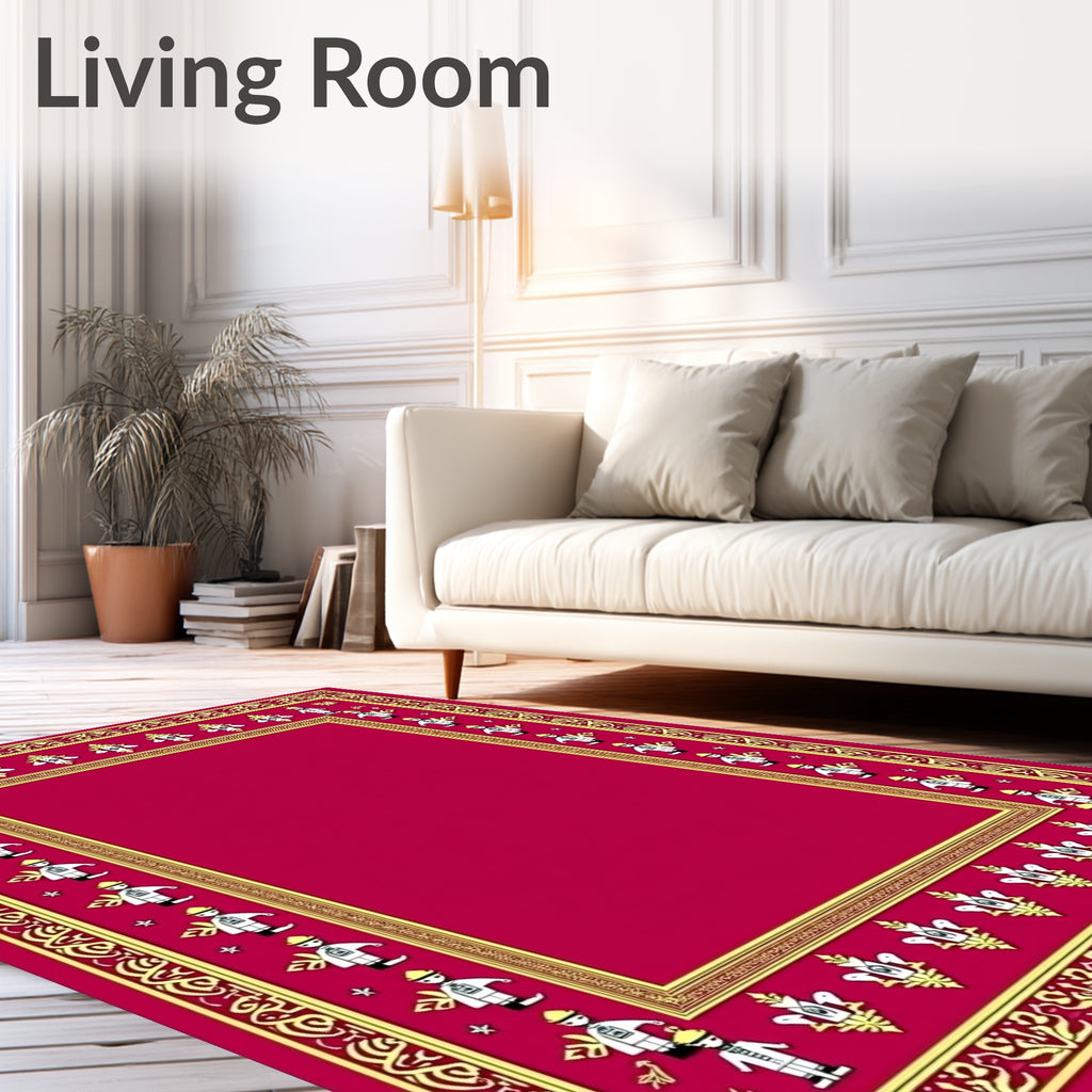 Crimson Gold Animated Figure Border Rug