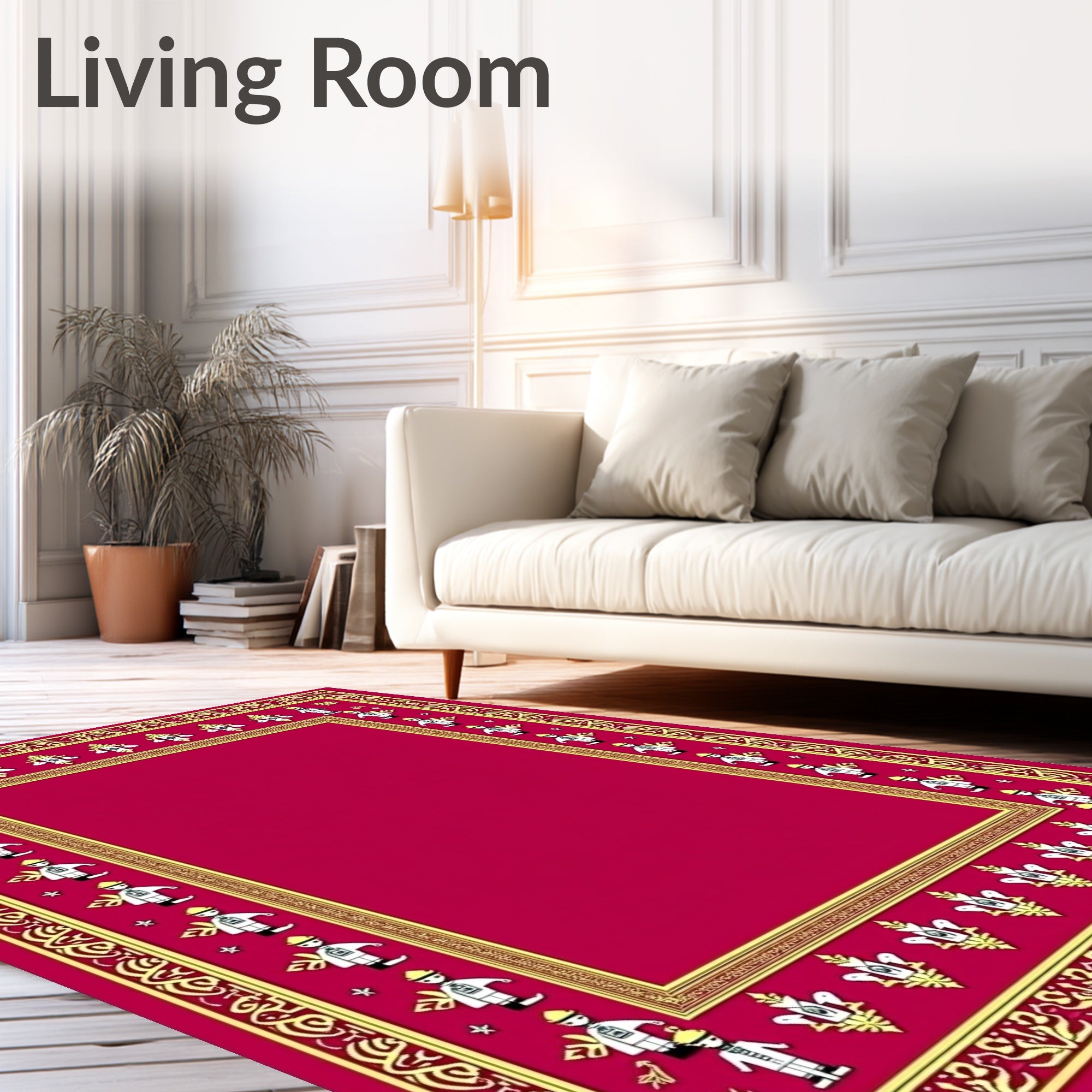 Crimson Gold Animated Figure Border Rug