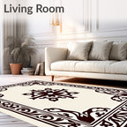 Cream and Black Floral Scroll Medallion Rug