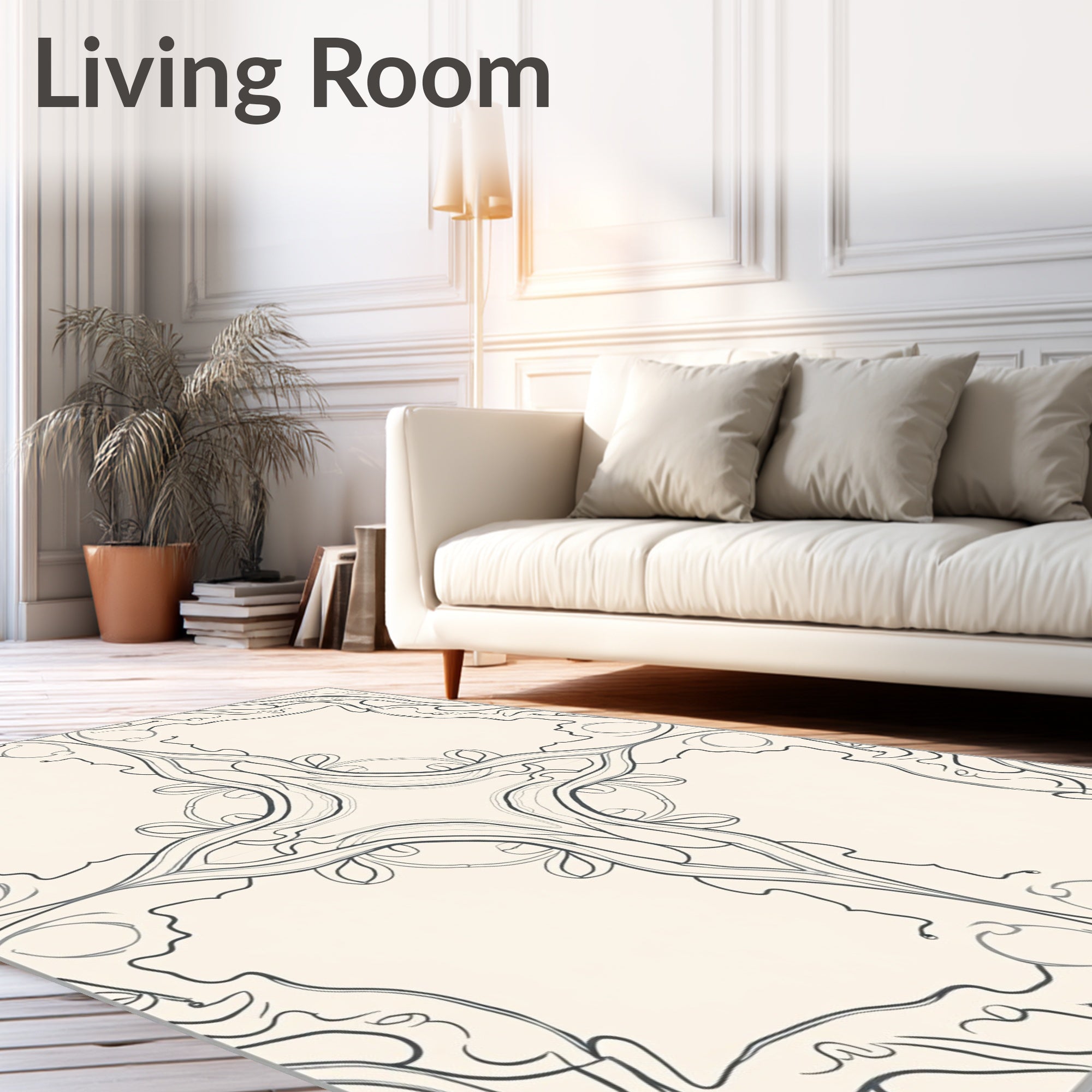 Cream Slate Art Nouveau Profile Inlay Rug