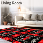 Red Black Plaid Truck Laurel Wreath Rug