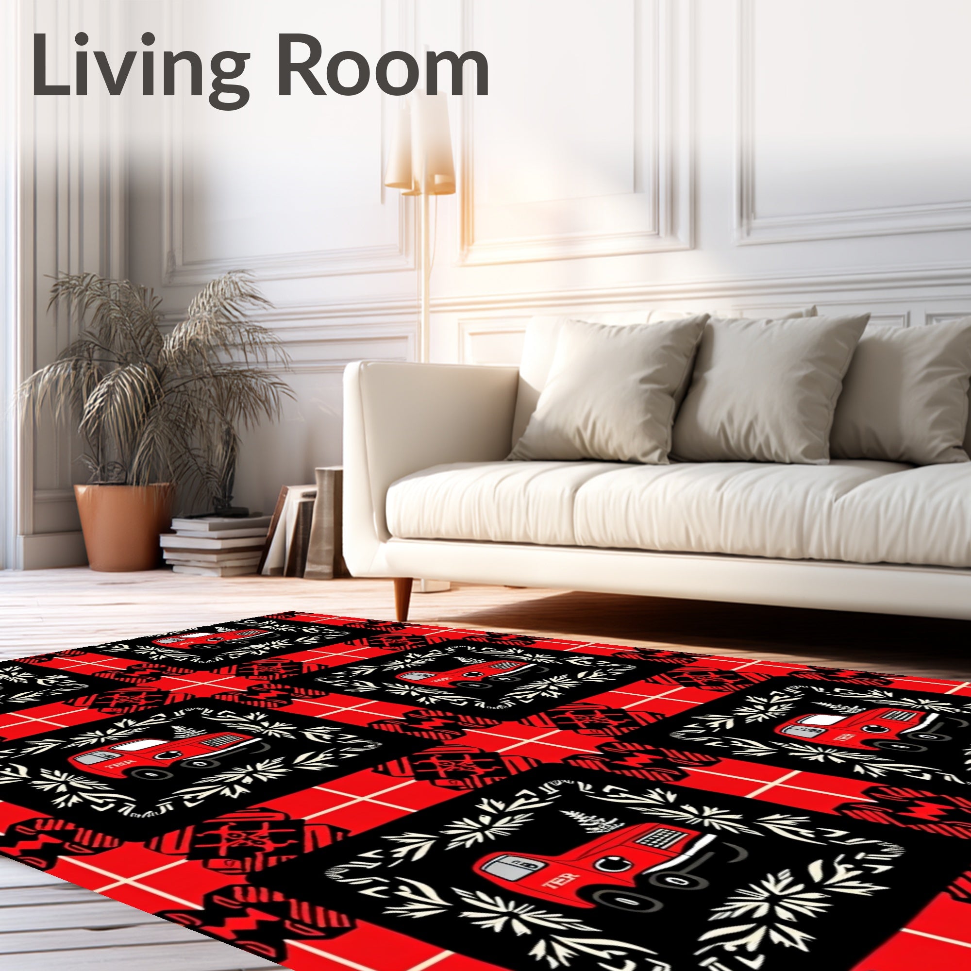 Red Black Plaid Truck Laurel Wreath Rug