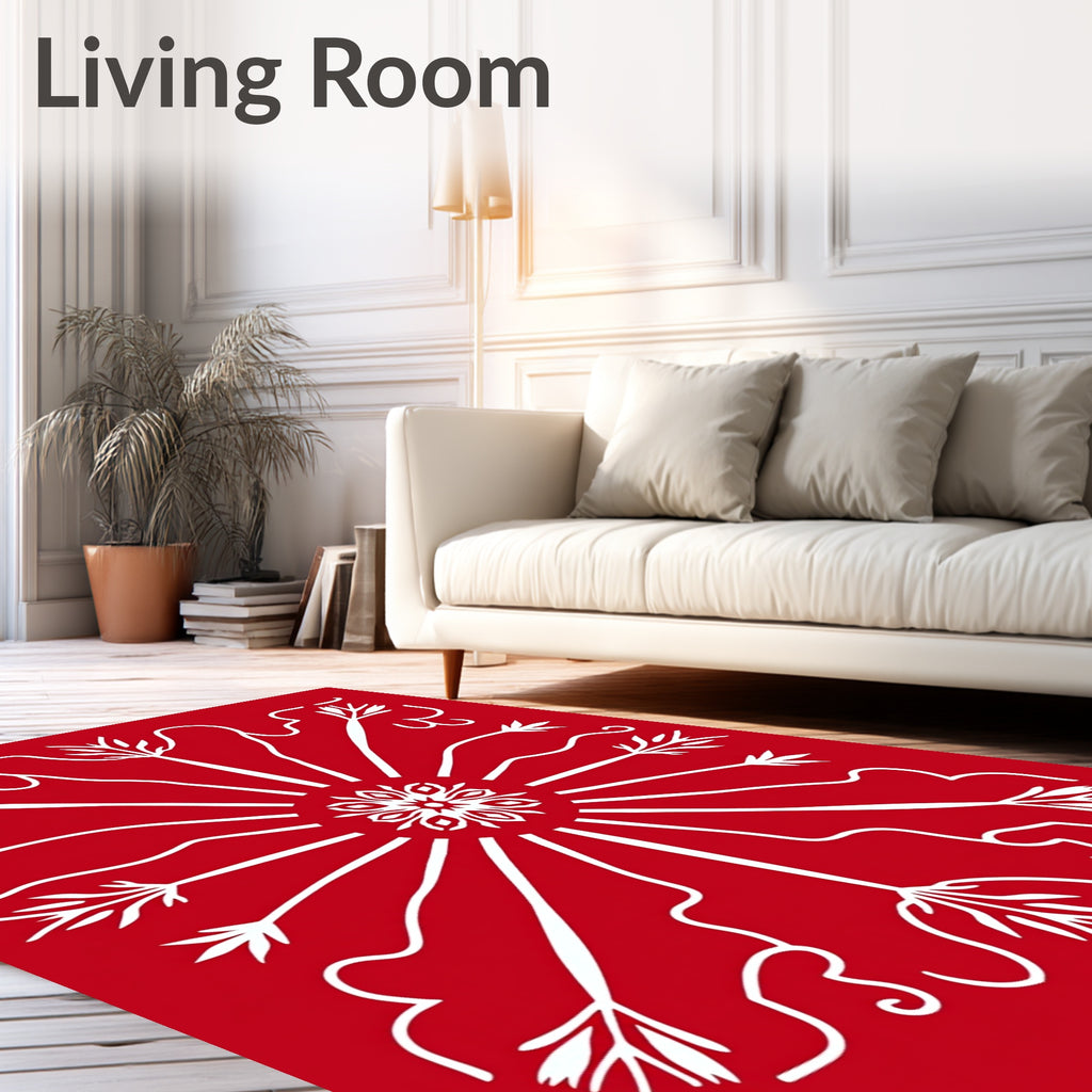 Crimson White Radial Burst Medallion Rug