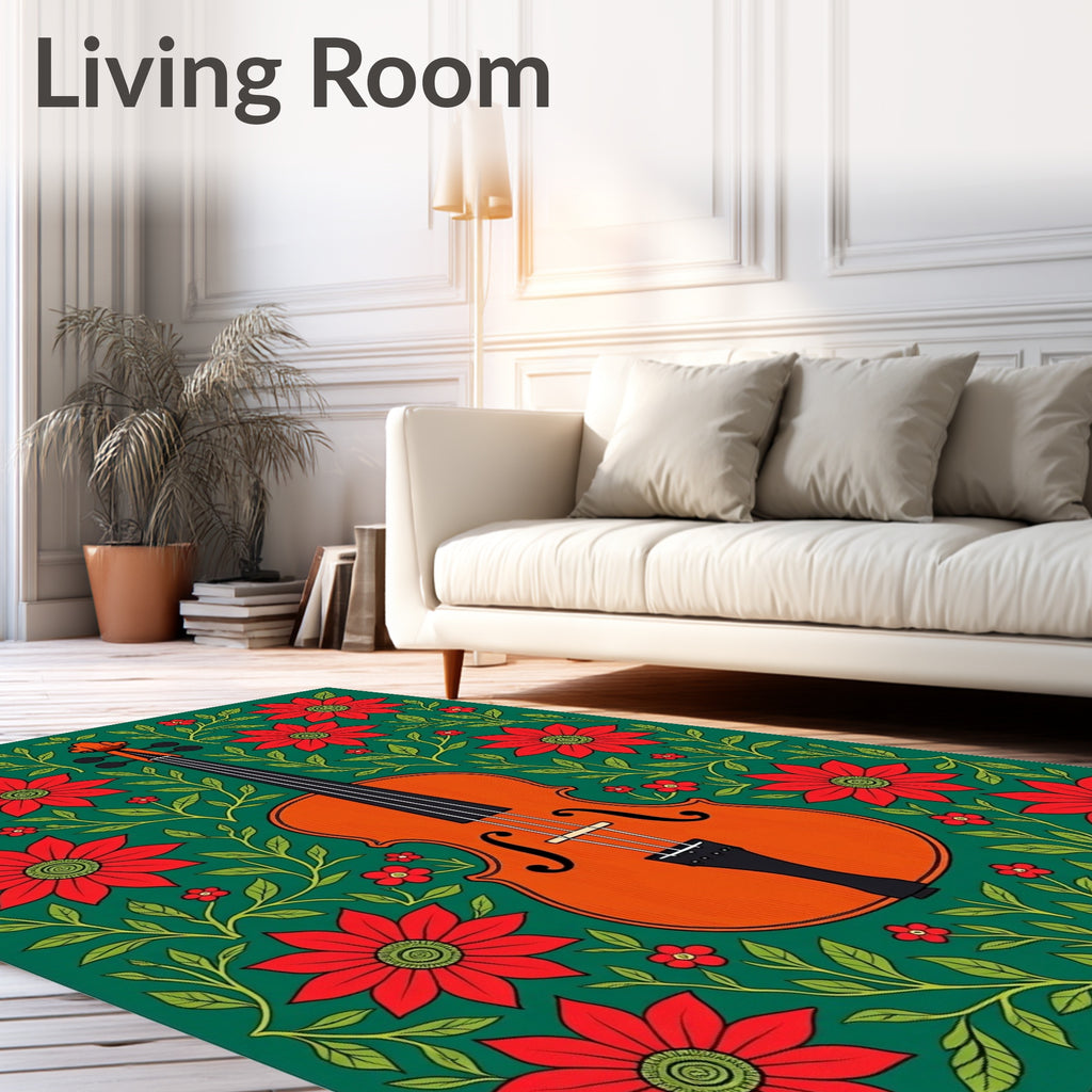 Vintage Violin Floral Green Rug