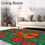 Vintage Violin Floral Green Rug