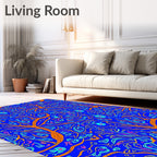 Vibrant Blue Orange Tree Foliage Rug