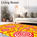 Bright Red Swirls Sunbursts Stars Yellow Rug