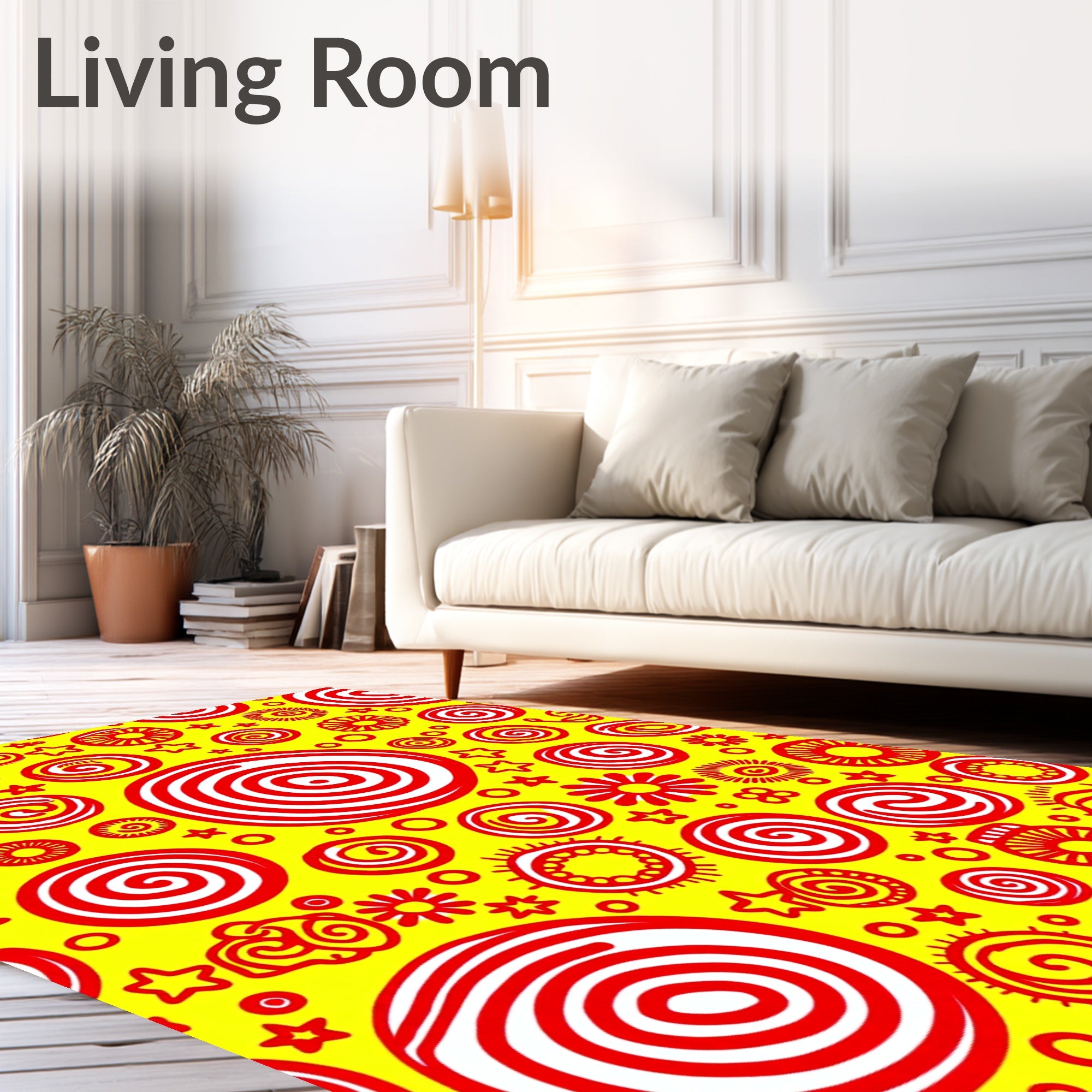 Bright Red Swirls Sunbursts Stars Yellow Rug