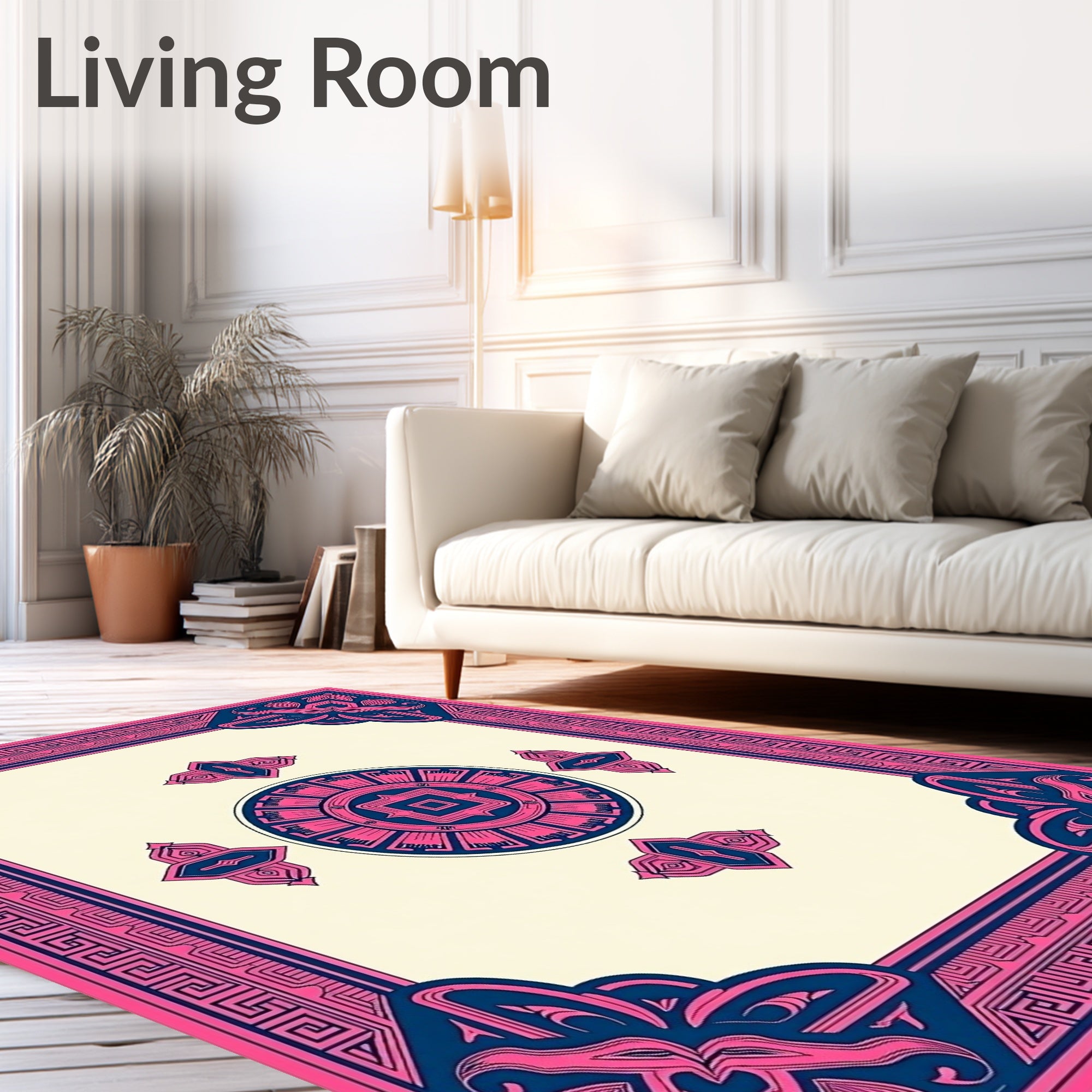 Bold Pink Geometric Medallion Frame Rug