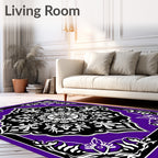 Vibrant Purple Black Floral Medallion Rug
