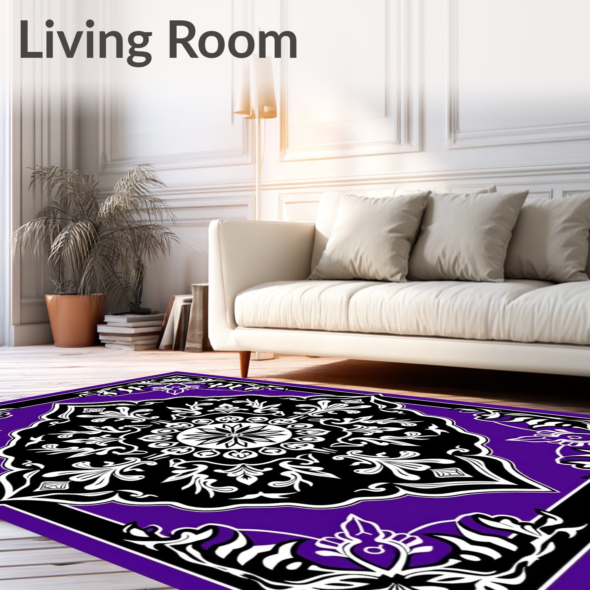 Vibrant Purple Black Floral Medallion Rug