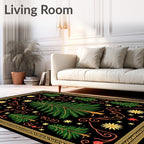 Black Green Forest Whimsical Floral Medallion Rug